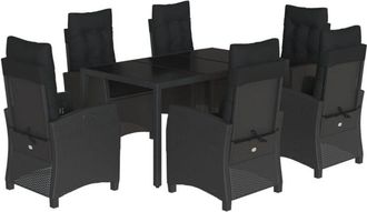 vidaXL Set De Comedor De Jard&iacute;n 7 Pzas Y Cojines Rat&aacute;n Sint&eacute;tico Negro Vidaxl