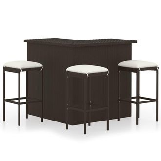 vidaXL Set De Bar Para Jard&iacute;n 4 Pzas Y Cojines Rat&aacute;n Sint&eacute;tico Marr&oacute;n Vidaxl