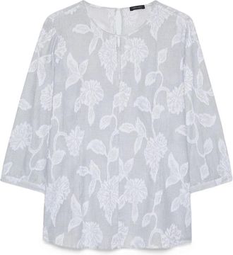 Fiorella Rubino Katoenen Jacquard Blouse met Bloemenborduursel - Dames - Blouses - Wit - 3XL - Katoen - Overhemden