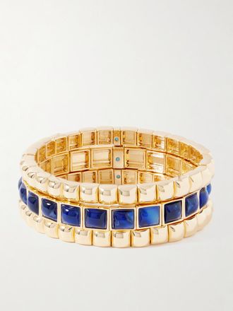 Roxanne Assoulin Set Di Tre Bracciali In Metallo Dorato Con Cristalli The Puffy Stud - Oro