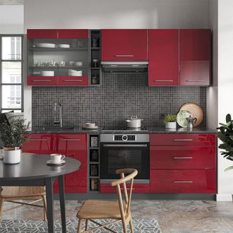 Vicco Mueble De Cocina Fame-line, Burdeos Brillo Intenso/antracita, 235 Cm Sin Encimera