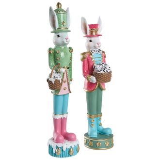 Beliani Conjunto De 2 Figuras Decorativas De Pascua Adornos Primaverales Conejitos Estanter&iacute;a Multicolor Morud