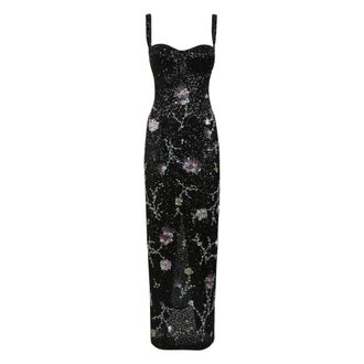 Des_Phemmes Abito Lungo con Paillettes Floreali - - Dresses - Donna - Nero - M