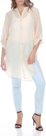 Rain + Rose Semi Sheer Stripe Tunic in Beige at Nordstrom Rack, Size X-Large
