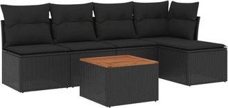 vidaXL Set De Sof&aacute;s De Jard&iacute;n 6 Piezas Y Cojines Rat&aacute;n Sint&eacute;tico Negro Vidaxl