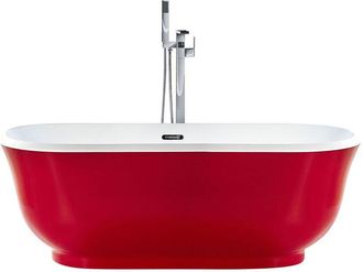 Beliani Beliani - Ba&ntilde;era Independiente De Acr&iacute;lico Rojo 170 X 77 Cm Ovalado Bordes Redondeados Moderno Tesoro