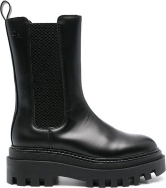 Calvin Klein Black Leather Chunky Rubber Sole Chelsea Ankle Boots