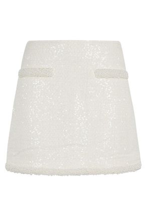 Self Portrait Cream Boucle Pearl Trim Mini Skirt