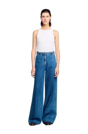 Sandro Mid-rise wide leg jeans in Blue Jean at Nordstrom, Size 36 Eu