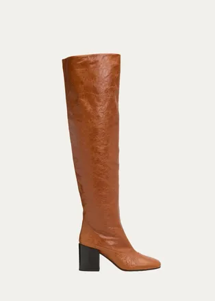Dries Van Noten 70mm Crinkled Leather Over-the-Knee Boots