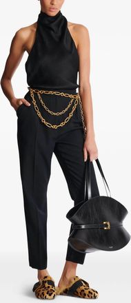 Balmain Womens Backless Crepe Satin Top - Black Silk - Size EU 38 (Womens)