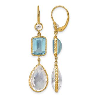 Diamond2Deal 14K Yellow Gold Blue and White Topaz with Crystal Drop Dangle Earrings