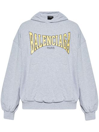 Balenciaga logo-print hoodie - men - Cotton - S - Grey