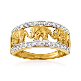 Ross-Simons Diamond Elephant Motif Ring in 14kt Yellow Gold