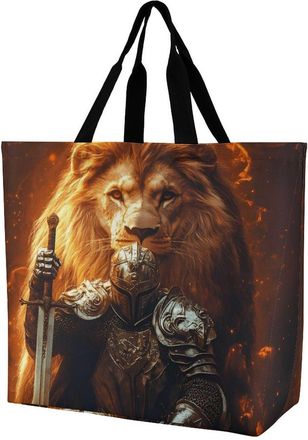 Generic Lion And Knights Reusable Shopping Bags One Shoulder Grocery Tote Bag Waterproof Big Purse for Work Travel