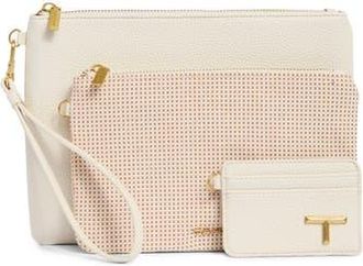 T Tahari Marty Set of 3 Wristlet Pouches & Cardholder Wallet in Eggshell at Nordstrom Rack
