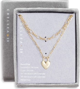 Chelsea28 Pav&eacute; Cubic Zirconia Heart Pendant Demi Fine Two-Row Necklace in Gold at Nordstrom