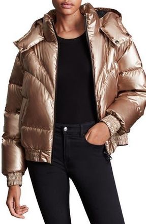 AllSaints Mika Hooded Metallic Down Puffer Jacket in Rose Pink at Nordstrom Rack, Size 8 Us / 12 Uk