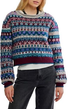 Free People Favorite Things Mixed Print Wool Blend Sweater in Frosted Wine Combo at Nordstrom Rack, Size X-Small