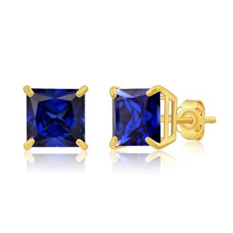 MAX + STONE 14k Yellow or White Gold 7mm Princess Cut Gemstone Square Stud Earrings
