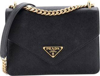 Prada Envelope Flap Chain Shoulder bag Saffiano Leather Small crossbody bag - women - Calf Leather - One Size - Black