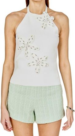 endless rose Floral Appliqu&eacute; Halter Top in White at Nordstrom, Size X-Small