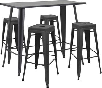 Oviala Mesa alta de jardín y 4 taburetes de metal negro mate