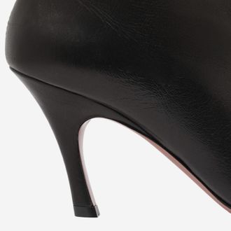 Amina Muaddi Womens Stretch Bootie Ankle Boots Black Lambskin Leather