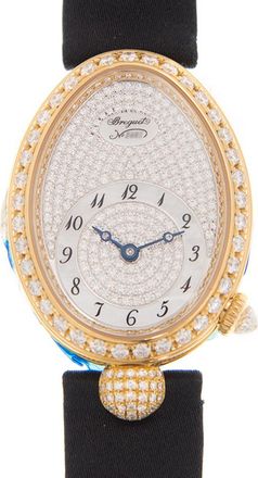 Breguet Reine de Naples Diamond Pave Dial Black Satin Ladies Watch 8928BA8D844DD0D