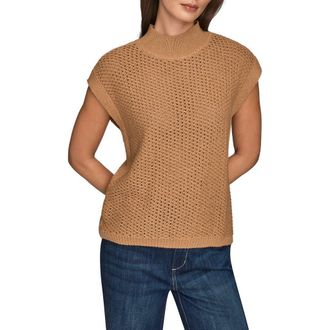 DKNY Open Stitch Cap Sleeve Sweater in Fawn at Nordstrom, Size X-Small