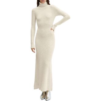 Mango Turtleneck Long Sleeve Sweater Dress in Ecru at Nordstrom, Size 10