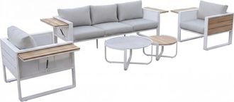 Kactus Republic Conjunto de jard&iacute;n 5 plazas aluminio blanco y teca