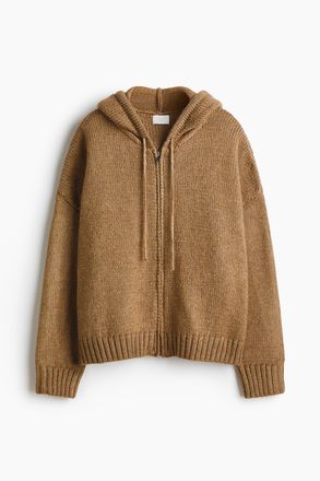 H&M Gestrickte Hoodiejacke - Dunkelbeige