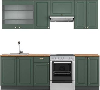 Vicco Mueble De Cocina Fame-line, Verde-dorado Casa De Campo/antracita, 240 Cm, Et Roble