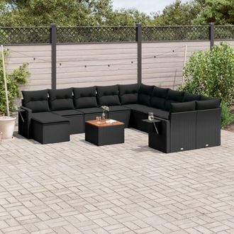 vidaXL Set De Sof&aacute;s De Jard&iacute;n 12 Piezas Cojines Rat&aacute;n Sint&eacute;tico Negro Vidaxl