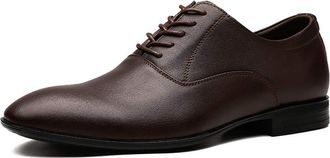 Generic Oxford Shoes for Men Lace Up Round Toe Shoes Leather Slip Resistant Block Heel Rubber Sole Business(Brown,10.5 UK)