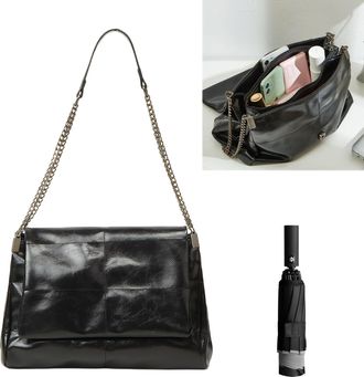 Generic Women PU Chain Shoulder Bag Large Capacity Tote Handbag for Daily Use (Black)