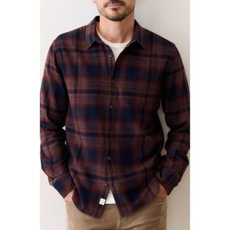 Marine Layer Tahoe Plaid Flannel Button-Up Shirt in Navy/Burgundy Plaid at Nordstrom, Size Small