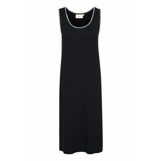 Cream Geribbelde Jurk met Geborduurde Details - Dames - Casual kleedjes - Zwart - 2XL - Kleedjes