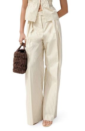 Mango Stripe Pleat Straight Leg Pants in Yellow at Nordstrom, Size 10