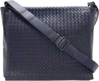 Bottega Veneta Pre-owned Cross Body Bags, female, Blue, Size: ONE SIZE Pre-owned Intrecciato Leather Shoulder Bag