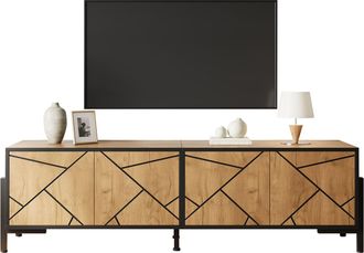 STILVORA Mueble Tv Con 4 Puertas Y 5 Huecos, Dise&ntilde;o Geom&eacute;trico, Para Sal&oacute;n, En Mdf, Madera Natural, 153 &times; 40 &times; 50 Cm