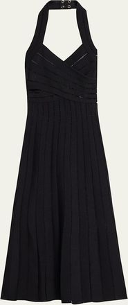Balmain Crisscross Halter Fl&eacute;chage Knit Midi Dress
