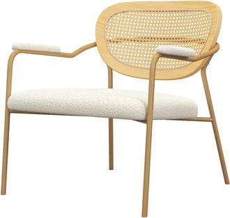 Moloo Sillón de tela color crudo, ratán y metal