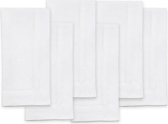 Solino Home Linen Dinner Napkins Set of 6, 20 x 20 Inch for Dining Table, Holiday and Everyday Table Decor - Classic Hemstitch in White at Nordstrom