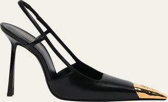 Saint Laurent Jeanne Leather Metallic-Toe Slingback Pumps