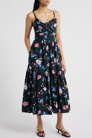 CeCe by Cynthia Steffe Floral Fit & Flare Midi Dress in Rich Black at Nordstrom, Size X-Small