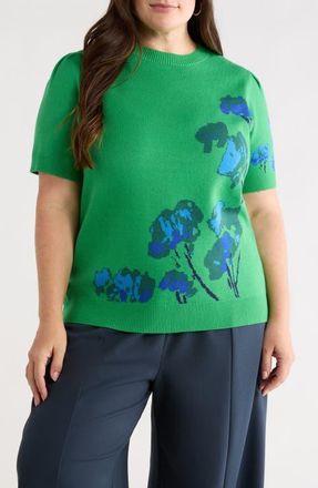 Sugarlips Kersey Floral Pleated Shoulder Short Sleeve Sweater in Kelly-Green at Nordstrom, Size 1 X