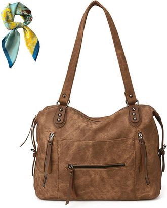 Generic Slouchy Shoulder Bag for Women Ladies,Large Capacity PU Leather Vintage Tote Bags,Underarm Hobo Handbag Purse Travel (Brown)