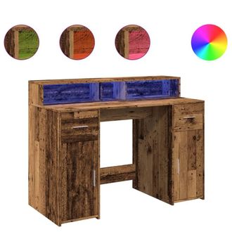 Berkfield Home Desk with LED Lights Old Wood 120x55x91 cm Engineered Wood in Brown | Size: 120 x 55 x 91 cm